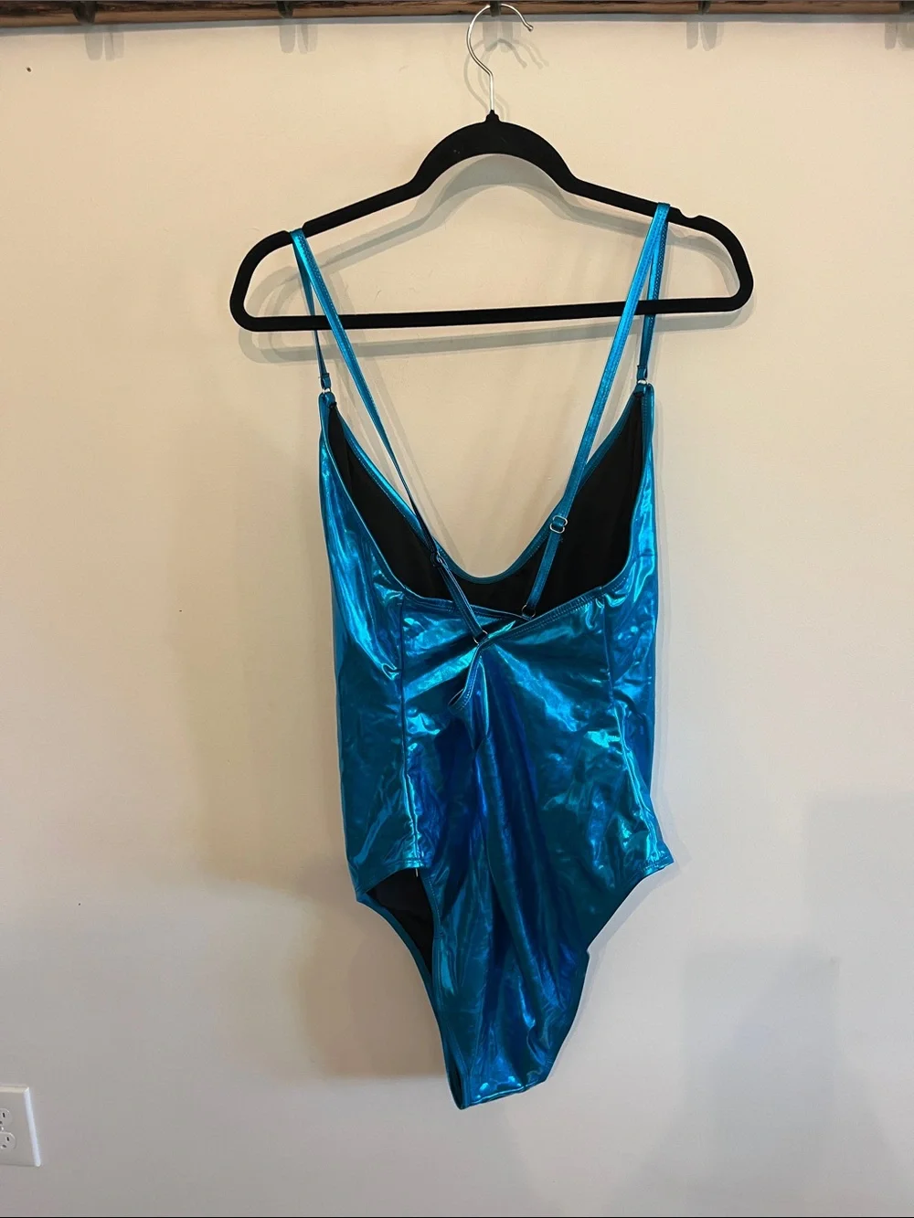 Fashion Nova Shiny Teal Blue One-Piece Swimsuit